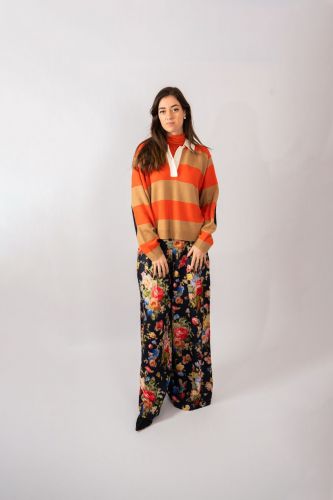 Pull col polo lignés orange et écru ESSENTIEL ANTWERP | Marine