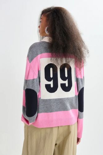 Polo en laine et cachemire mélangée à rayures et patch rose et gris ESSENTIEL ANTWERP | Marine