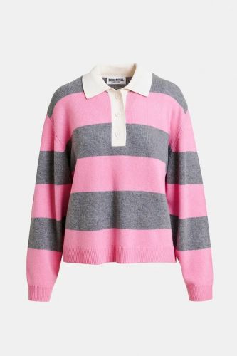 Polo en laine et cachemire mélangée à rayures et patch rose et gris ESSENTIEL ANTWERP | Marine