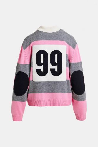 Polo en laine et cachemire mélangée à rayures et patch rose et gris ESSENTIEL ANTWERP | Marine