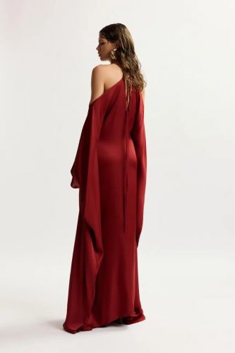 Robe longue bordeaux avec épaules découvertes et encolure américaine ESSENTIEL ANTWERP | Marine