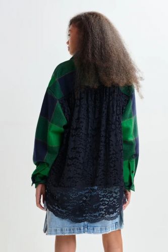 Chemise à carreaux en flanelle verte et bleu marine avec dos en dentelle ESSENTIEL ANTWERP | Marine