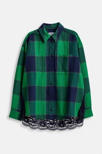Chemise à carreaux en flanelle verte et bleu marine avec dos en dentelle ESSENTIEL ANTWERP | Marine