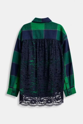 Chemise à carreaux en flanelle verte et bleu marine avec dos en dentelle ESSENTIEL ANTWERP | Marine