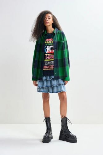 Chemise à carreaux en flanelle verte et bleu marine avec dos en dentelle ESSENTIEL ANTWERP | Marine