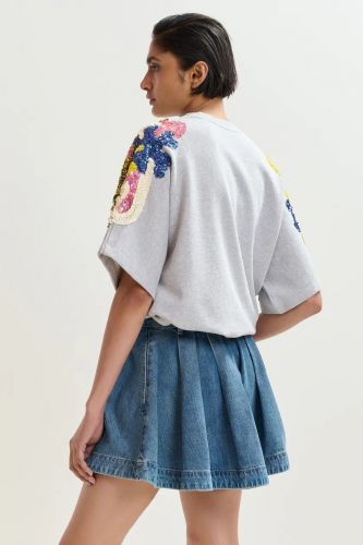 Essentiel Antwerp sweat  Gris femmes (Sweat coton gris chiné sequins multis - JADDA epaules sequins) - Marine | Much more than shoes