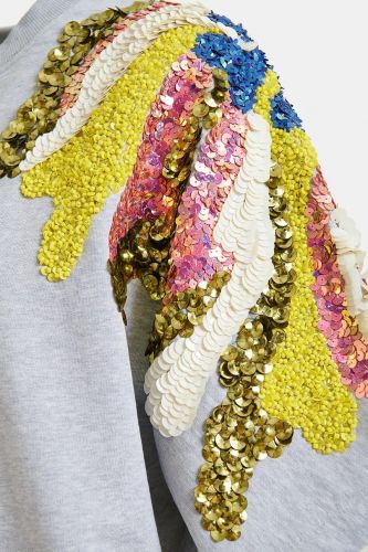 Essentiel Antwerp sweat  Gris femmes (Sweat coton gris chiné sequins multis - JADDA epaules sequins) - Marine | Much more than shoes