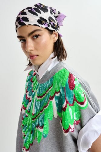 Essentiel Antwerp sweat  Rose femmes (sweat gris chiné sequins motifs 