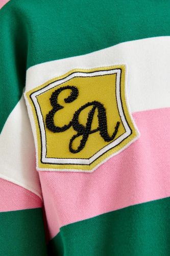  Polo à rayures rose, blanc cassé et vert foncé avec patchs ESSENTIEL ANTWERP | Marine