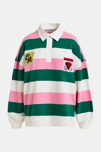  Polo à rayures rose, blanc cassé et vert foncé avec patchs ESSENTIEL ANTWERP | Marine