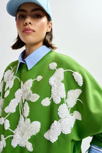 Essentiel Antwerp sweat  Vert femmes (sweat vert pomme + sequins blanc - JAGA ) - Marine | Much more than shoes