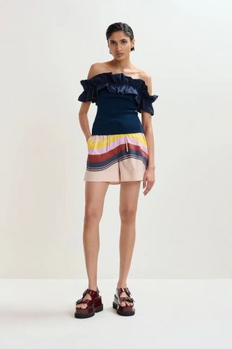 Top à volants et épaules dénudées bleu foncé ESSENTIEL ANTWERP | Marine