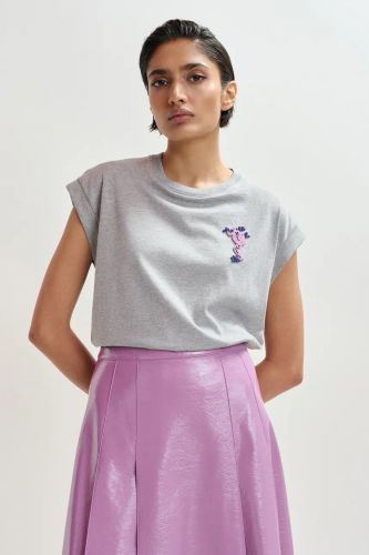 Essentiel Antwerp tee-Shirt Gris femmes (tshirt uni basic gris chiné + gecko - JUNGALA gris chiné) - Marine | Much more than shoes