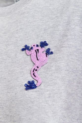 Essentiel Antwerp tee-Shirt Gris femmes (tshirt uni basic gris chiné + gecko - JUNGALA gris chiné) - Marine | Much more than shoes