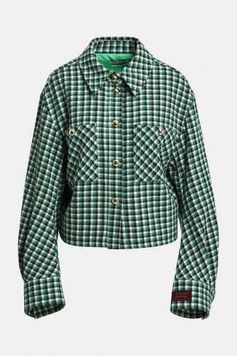 Veste surchemise à carreaux en laine verte ESSENTIEL ANTWERP | Marine