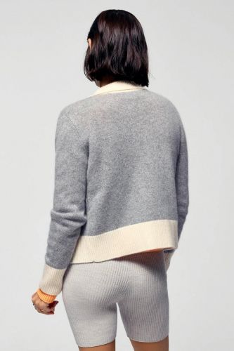 Cardigan court gris à zip bords écru FROM FUTURE | Marine