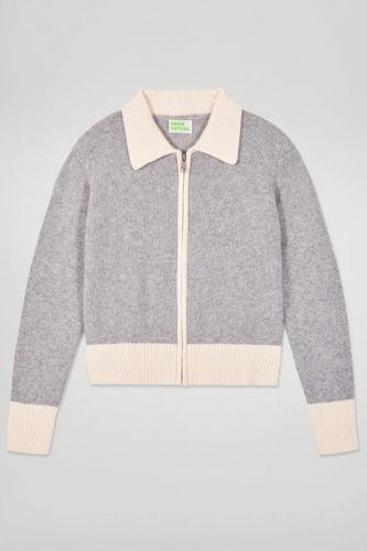 Cardigan court gris à zip bords écru FROM FUTURE | Marine