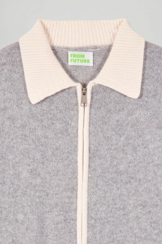 Cardigan court gris à zip bords écru FROM FUTURE | Marine