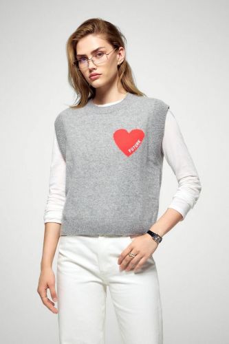 Pull court sans manches gris avec coeur brodé rouge FROM FUTURE | Marine