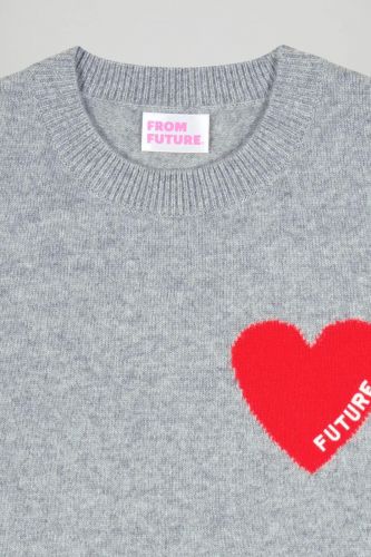 Pull court sans manches gris avec coeur brodé rouge FROM FUTURE | Marine