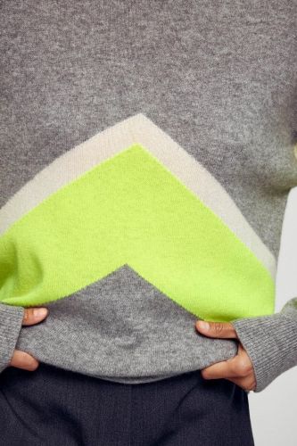 Pull à col montant gris chiné foncé et colorblock jaune FROM FUTURE | Marine