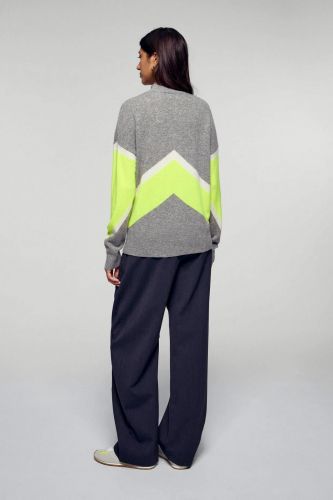 Pull à col montant gris chiné foncé et colorblock jaune FROM FUTURE | Marine