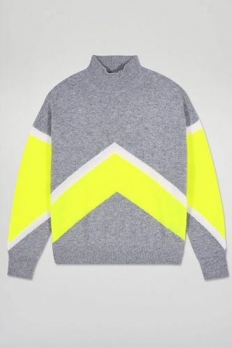Pull à col montant gris chiné foncé et colorblock jaune FROM FUTURE | Marine