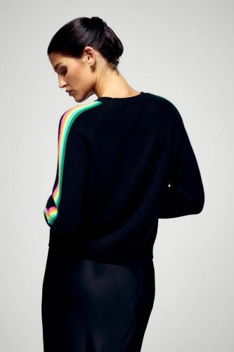 Pull court en cachemire noir et manches multicolores FROM FUTURE | Marine