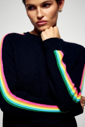 Pull court en cachemire noir et manches multicolores FROM FUTURE | Marine