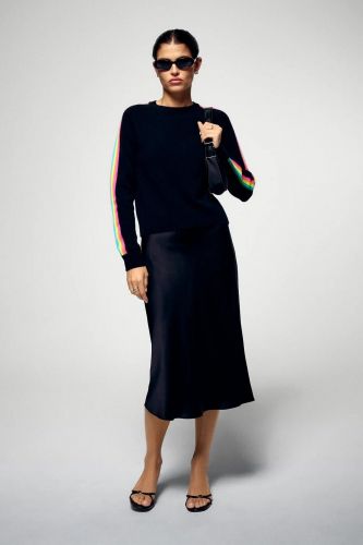 Pull court en cachemire noir et manches multicolores FROM FUTURE | Marine