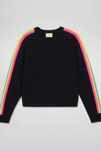Pull court en cachemire noir et manches multicolores FROM FUTURE | Marine