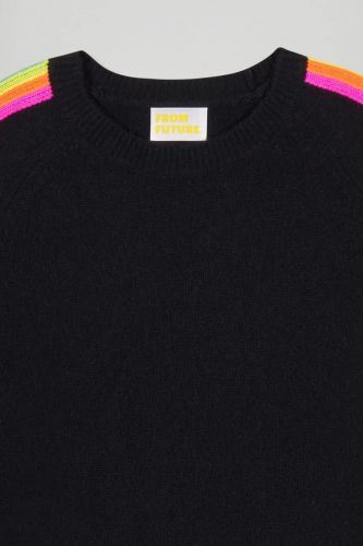 Pull court en cachemire noir et manches multicolores FROM FUTURE | Marine