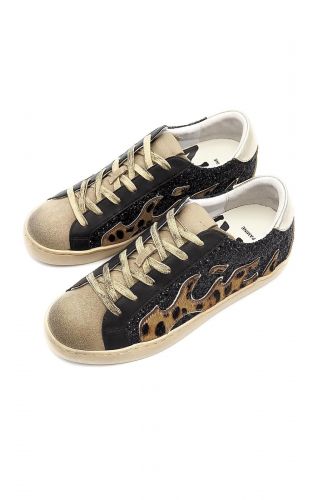 Baskets en cuir doré & noir GAMIN | Marine