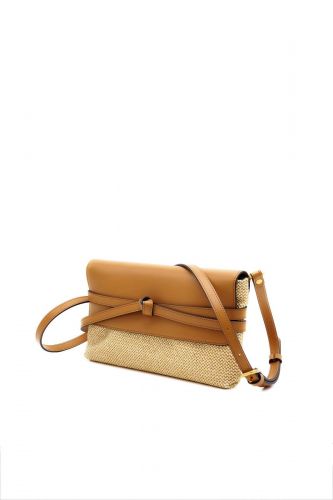 Pochette rafia et cuir camel GIANNI CHIARINI | Marine