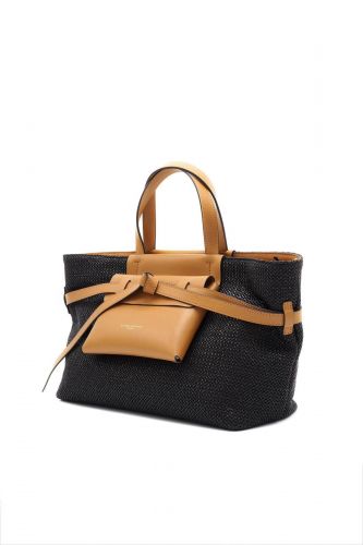 Sac cabas rectangle en rafia noir et camel GIANNI CHIARINI | Marine