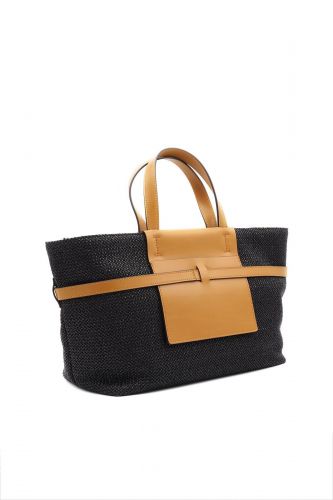 Sac cabas rectangle en rafia noir et camel GIANNI CHIARINI | Marine