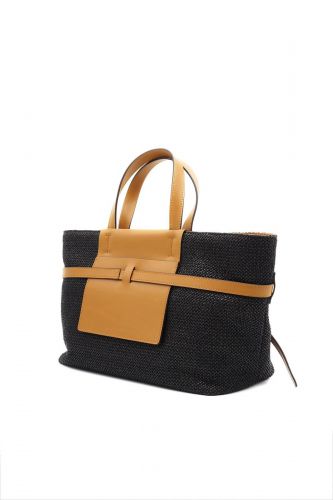 Sac cabas rectangle en rafia noir et camel GIANNI CHIARINI | Marine