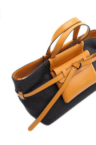 Sac cabas rectangle en rafia noir et camel GIANNI CHIARINI | Marine