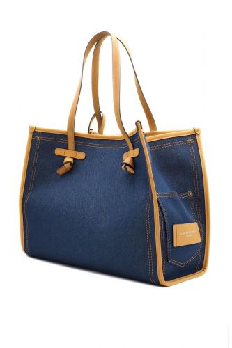Sac shopper denim et bords en cuir GIANNI CHIARINI | Marine