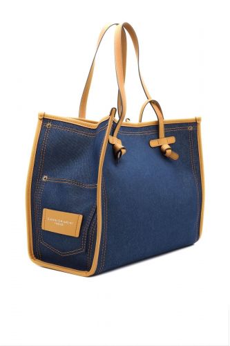 Sac shopper denim et bords en cuir GIANNI CHIARINI | Marine