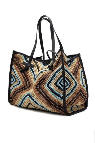 Sac shopper rafia brun et bleu GIANNI CHIARINI | Marine