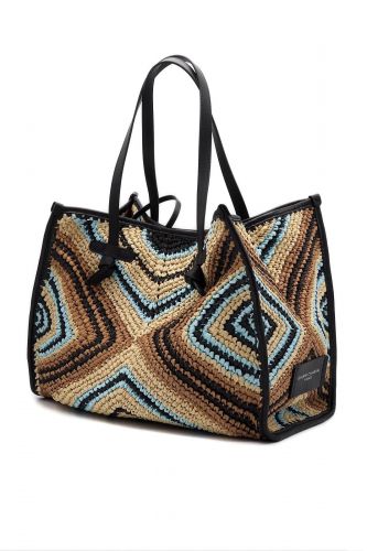 Sac shopper rafia brun et bleu GIANNI CHIARINI | Marine