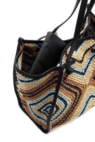 Sac shopper rafia brun et bleu GIANNI CHIARINI | Marine