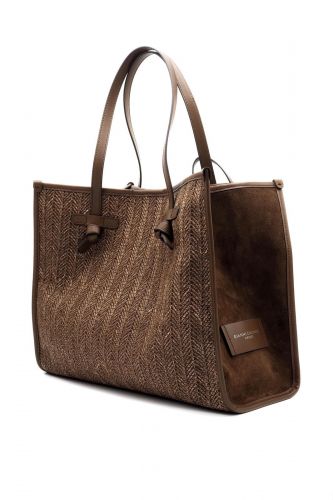 Sac shopper en rafia chocolat GIANNI CHIARINI | Marine