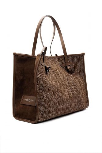 Sac shopper en rafia chocolat GIANNI CHIARINI | Marine
