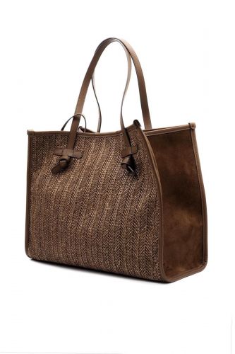 Sac shopper en rafia chocolat GIANNI CHIARINI | Marine