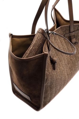 Sac shopper en rafia chocolat GIANNI CHIARINI | Marine