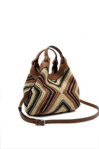 Sac tressé camel, vert & écru GIANNI CHIARINI 1 MARCELLA | Marine