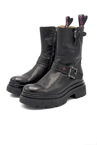 Boots biket en cuir noir GIO+ | Marine