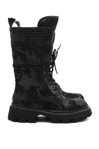 Bottes biker noires effet croco GIO+ | Marine